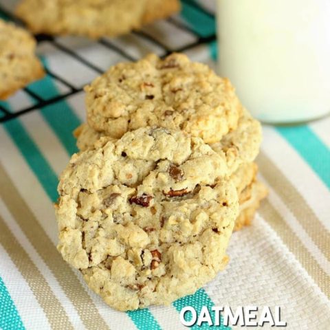 Oatmeal Toffee Pecan Cookies - A fuss-free delicious oatmeal cookie recipe.  No chilling required!