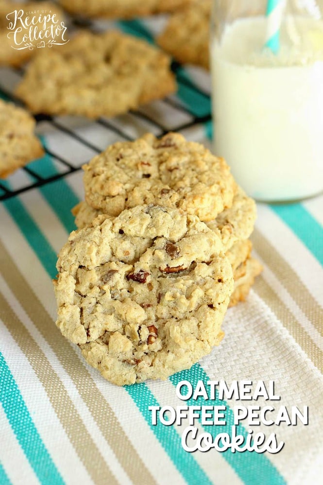 Oatmeal Toffee Pecan Cookies - A fuss-free delicious oatmeal cookie recipe.  No chilling required!