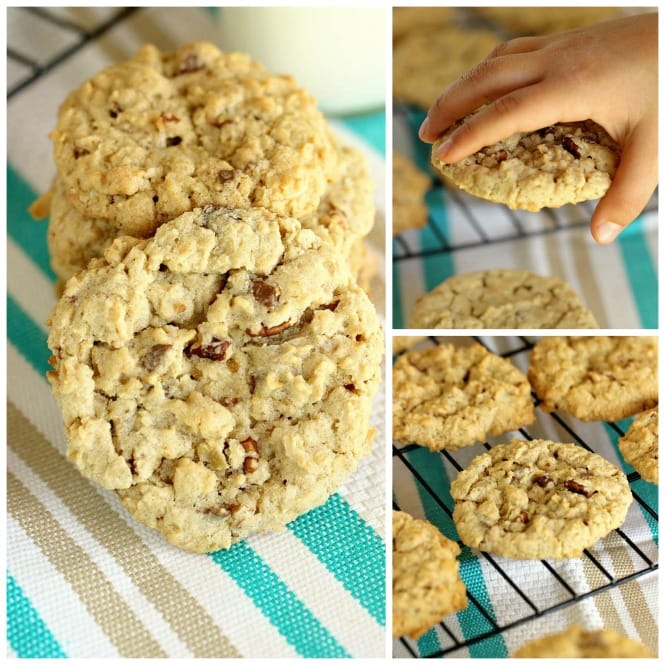 Oatmeal Toffee Pecan Cookies - A fuss-free delicious oatmeal cookie recipe.  No chilling required!