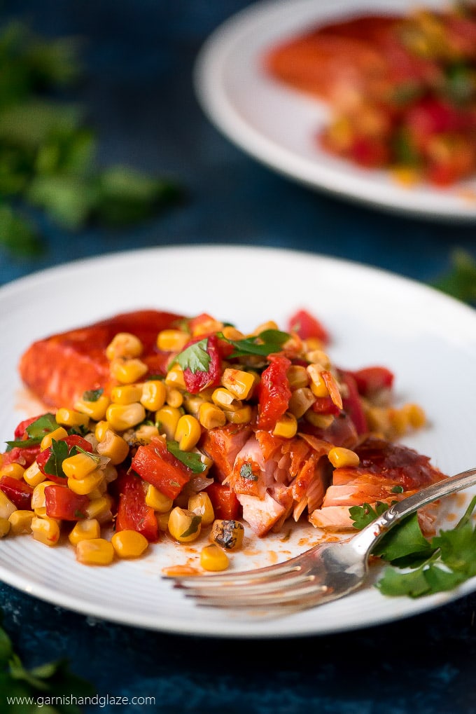 Baked Salmon with Corn and Red Pepper Relish
