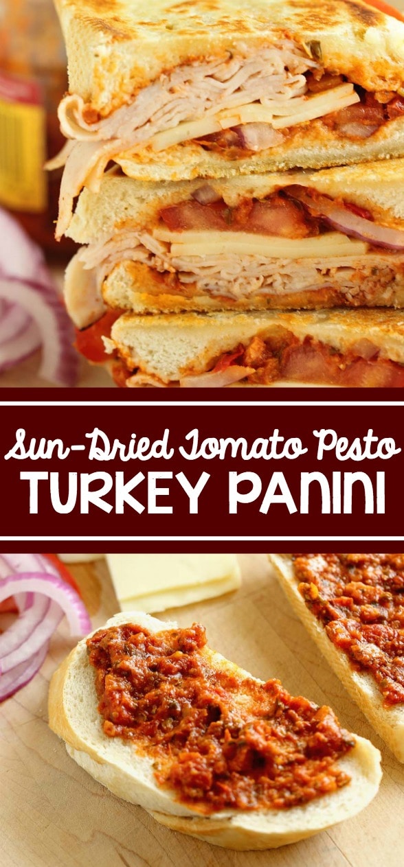 Sun-Dried Tomato Pesto Turkey Panini - An easy grilled sandwich recipe made easy and flavorful with sun-dried tomato pesto.