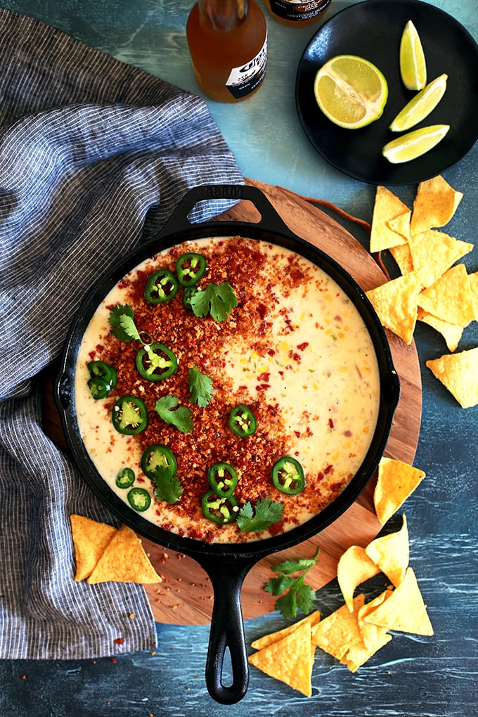Sweet Corn Queso with Pepperoni Crumbs