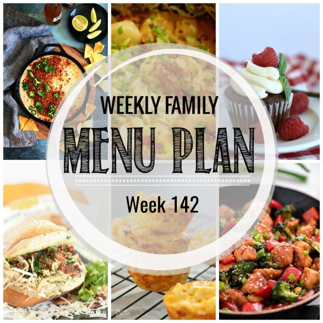 Weekly Family Meal Plan- Featuring several main dishes, a side dish, a soup, a breakfast, and two desserts!