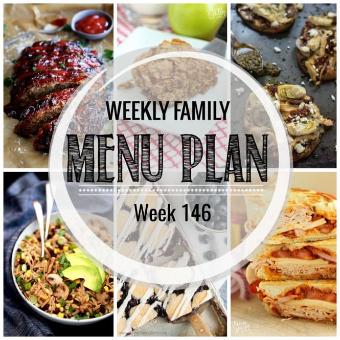 Weekly Family Meal Plan- Featuring several main dishes, a side dish, a soup, a breakfast, and two desserts!