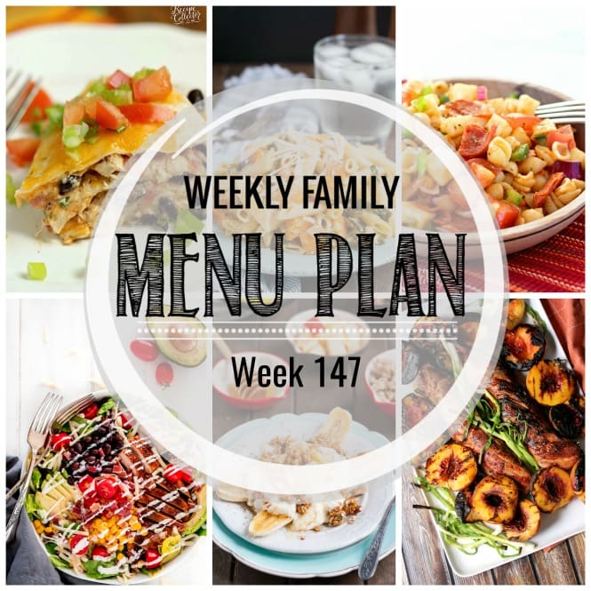 Weekly Family Meal Plan- Featuring several main dishes, a side dish, a soup, a breakfast, and two desserts!