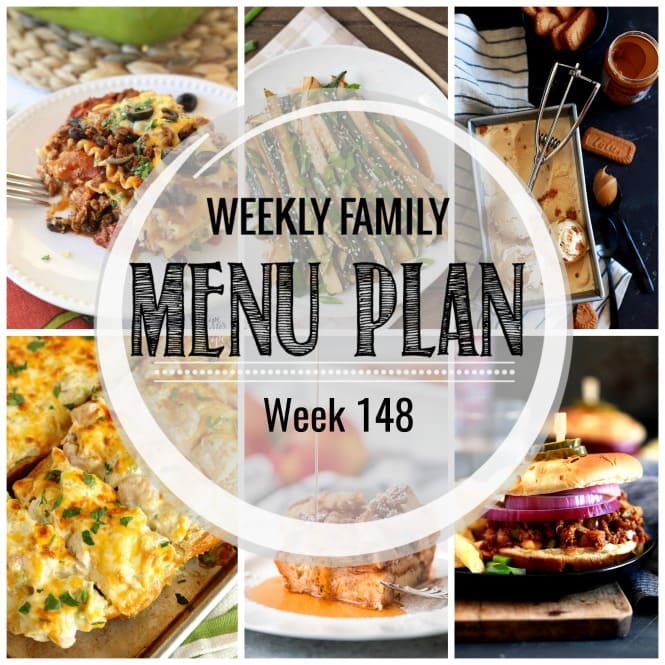 Weekly Family Meal Plan- Featuring several main dishes, a side dish, a soup, a breakfast, and two desserts!