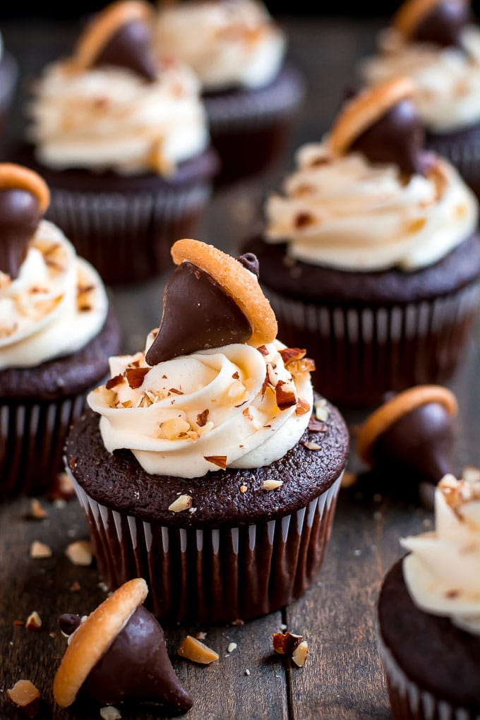 Chocolate Almond Acorn Cupcakes