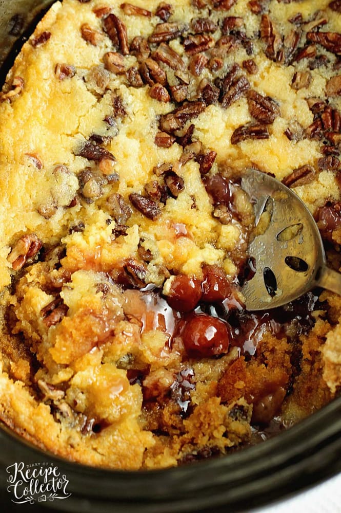 Slow Cooker Cherry Pineapple Dump Cake - No need to turn on the oven!  Let your slow cooker do all the work for this easy dessert recipe that let's you set it and forget it until it's time to eat!