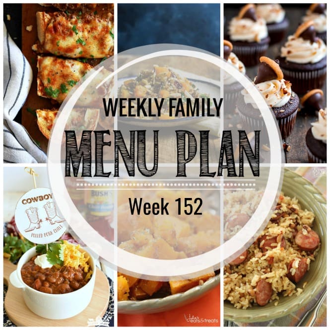 Weekly Family Meal Plan- Featuring several main dishes, a side dish, a soup, a breakfast, and two desserts!