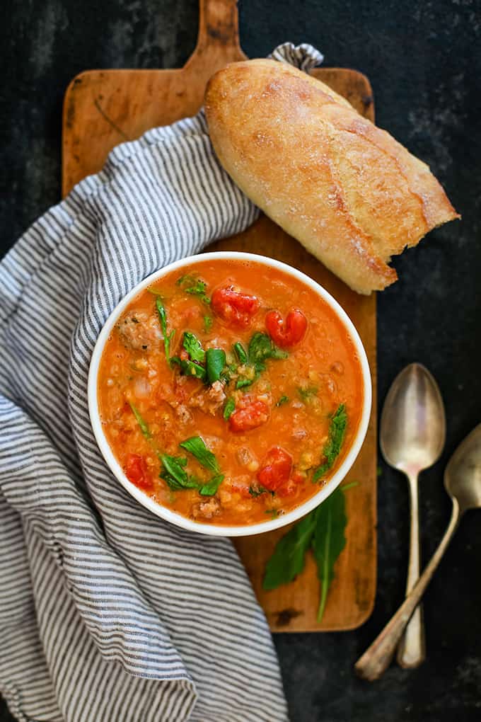 Sausage, Lentil, & Arugula Soup