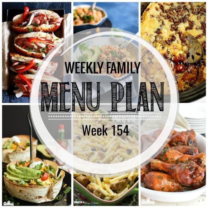 Weekly Family Meal Plan- Featuring several main dishes, a side dish, a soup, a breakfast, and two desserts!