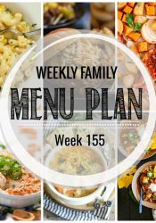 Weekly Family Meal Plan- Featuring several main dishes, a side dish, a soup, a breakfast, and two desserts!