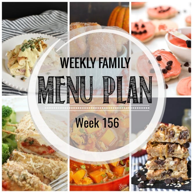 Weekly Family Meal Plan- Featuring several main dishes, a side dish, a soup, a breakfast, and two desserts!