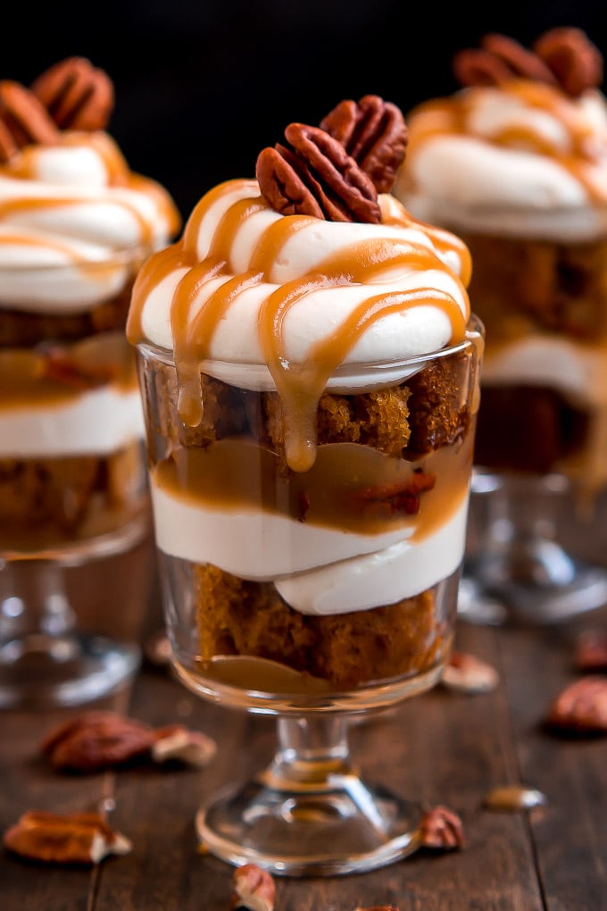 Caramel Pecan Pumpkin Cheesecake Trifles