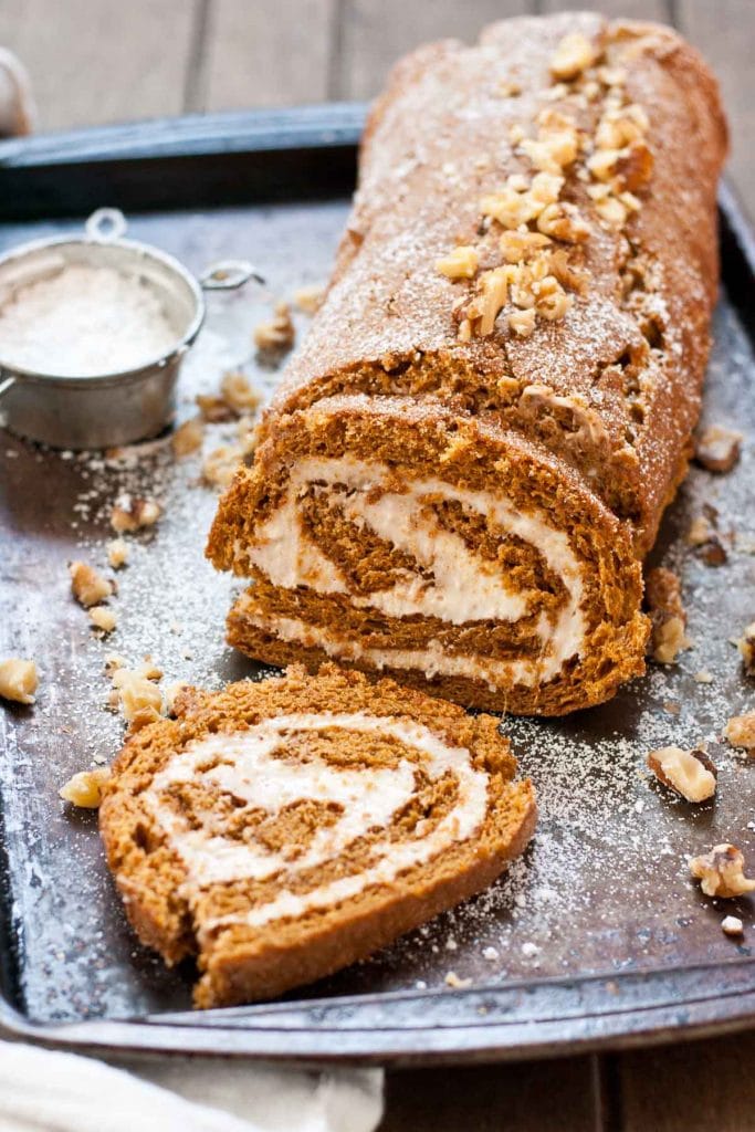 Gingerbread Roll Cake with Eggnog Cream Filling