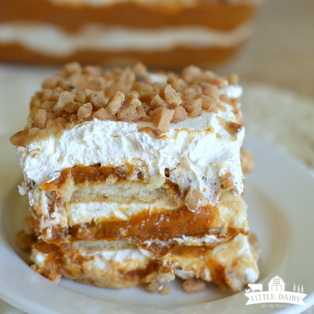 No Bake Pumpkin Toffee Ice Box Cake