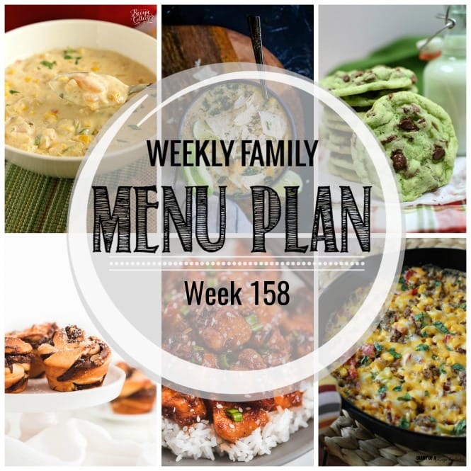 Weekly Family Meal Plan- Featuring several main dishes, a side dish, a soup, a breakfast, and two desserts!