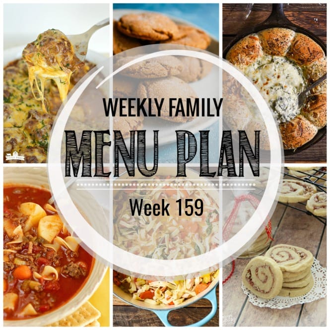 Weekly Family Meal Plan- Featuring several main dishes, a side dish, a soup, a breakfast, and two desserts!