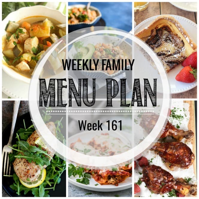 Weekly Family Meal Plan- Featuring several main dishes, a side dish, a soup, a breakfast, and two desserts!