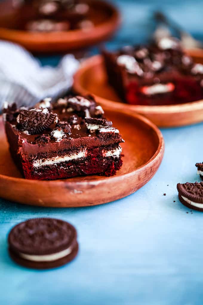 Oreo-Stuffed Red Velvet Brownies