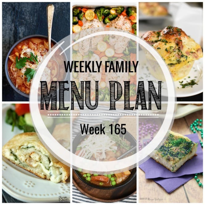 Weekly Family Meal Plan- Featuring several main dishes, a side dish, a soup, a breakfast, and two desserts!