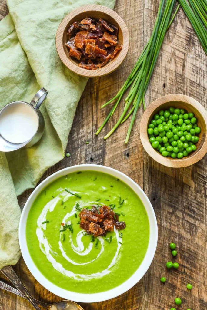 Green Pea Soup with Candied Bacon