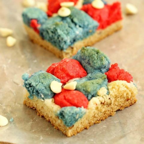 Red, White, and Blue Cookie Bars - An easy cookie bar recipe made with the help of cake mix!  They are perfect for the fourth of July!