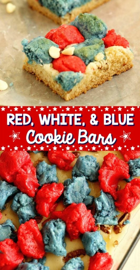 Red, White, and Blue Cookie Bars - An easy cookie bar recipe made with the help of cake mix!  They are perfect for the fourth of July!