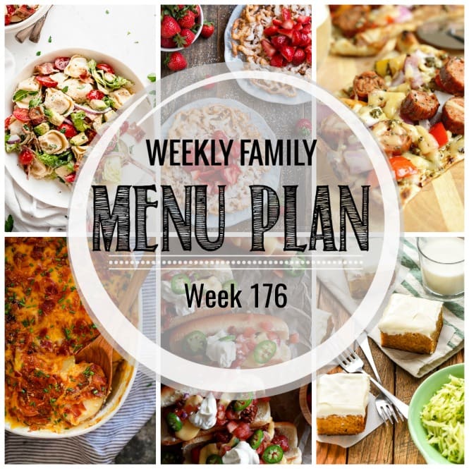 Weekly Family Meal Plan- Featuring several main dishes, a side dish, a soup, a breakfast, and two desserts!