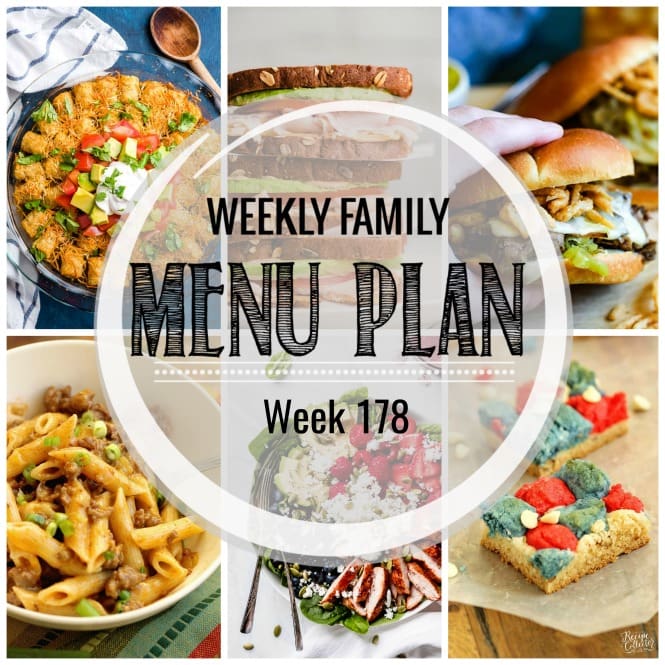 Weekly Family Meal Plan- Featuring several main dishes, a side dish, a soup, a breakfast, and two desserts!