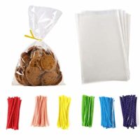 100 Pcs 6 in x 8 in Clear Flat Cello Cellophane Treat Bags Good for Bakery,Popcorn,Cookies, Candies,Dessert 1.2mil.Give Metallic Twist Ties!