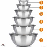 mixing bowls - mixing bowl Set of 6 - stainless steel mixing bowls - Polished Mirror kitchen bowls - Set Includes ¾, 2, 3.5, 5, 6, 8 Quart - Ideal For Cooking & Serving - Easy to clean - Great gift