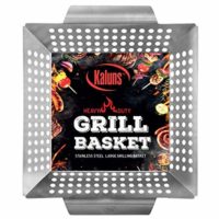Kaluns Grill Basket - Best Grilling Basket for Vegetables and Shrimp - Heavy-Duty Stainless Steel Material - Perfect Size Fits Most Grills - Great for BBQ or Oven Use BBQ Accesso