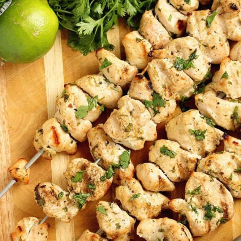 Cilantro Lime Chicken Skewers - Grilled chicken breasts marinated in a delicious cilantro and lime sauce make a great grilling recipe to try soon! 