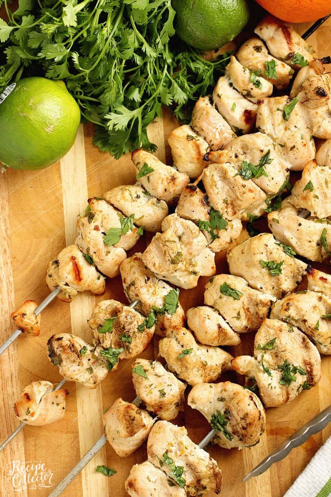 Cilantro Lime Chicken Skewers - Grilled chicken breasts marinated in a delicious cilantro and lime sauce make a great grilling recipe to try soon!