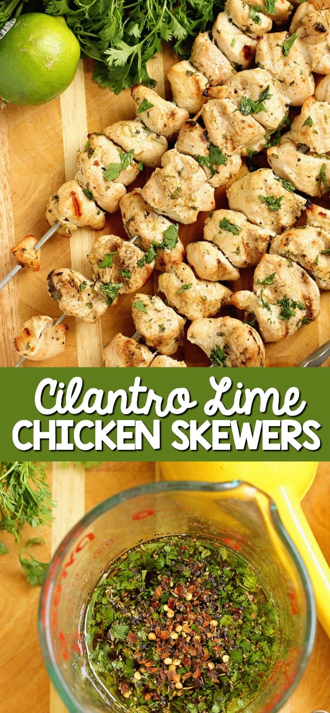 Cilantro Lime Chicken Skewers - Grilled chicken breasts marinated in a delicious cilantro and lime sauce make a great grilling recipe to try soon! 