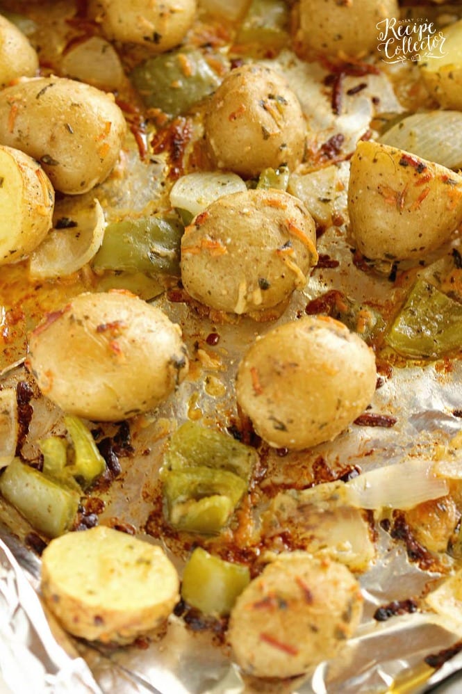 Roasted Creole Potatoes - An easy roasted potato side dish filled with onions, green bell peppers, parmesan cheese, and Creole spices.