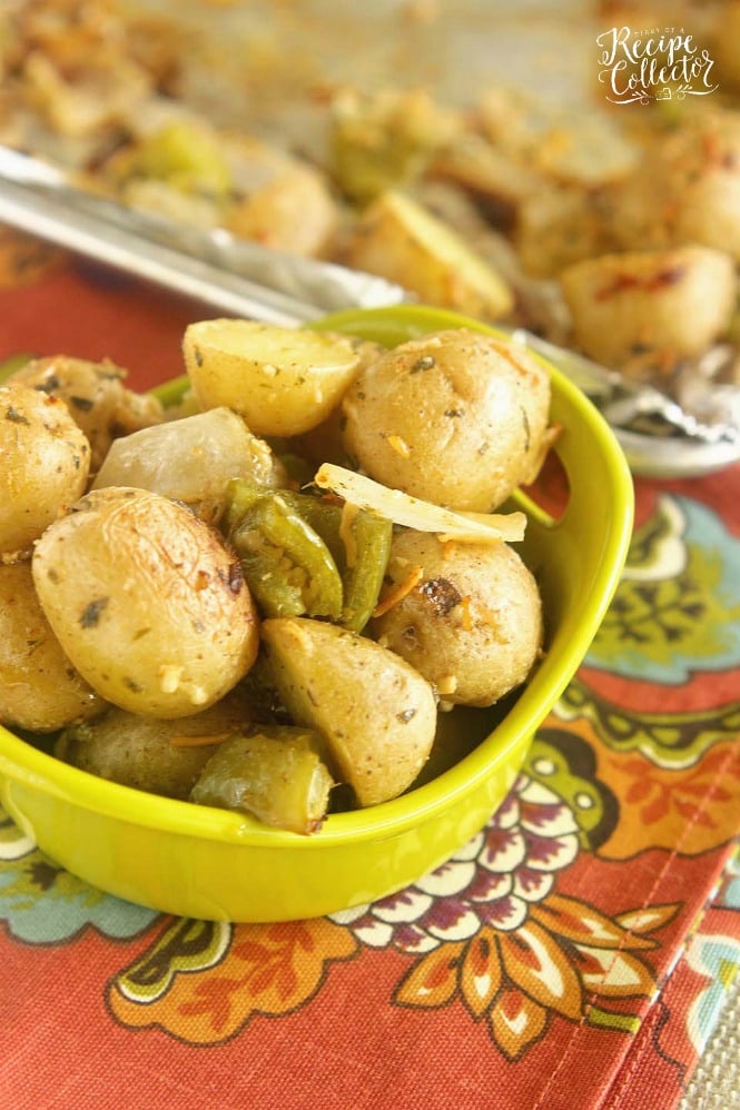 Roasted Creole Potatoes - An easy roasted potato side dish filled with onions, green bell peppers, parmesan cheese, and Creole spices.