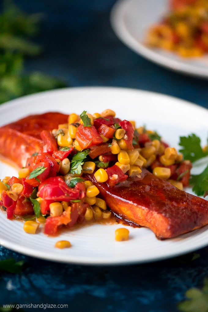 Baked Salmon with Corn and Red Pepper Relish