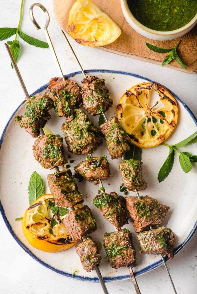 Steak Kabobs with Basil Mint Chimichurri