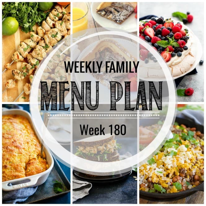 Weekly Family Meal Plan- Featuring several main dishes, a side dish, a soup, a breakfast, and two desserts!