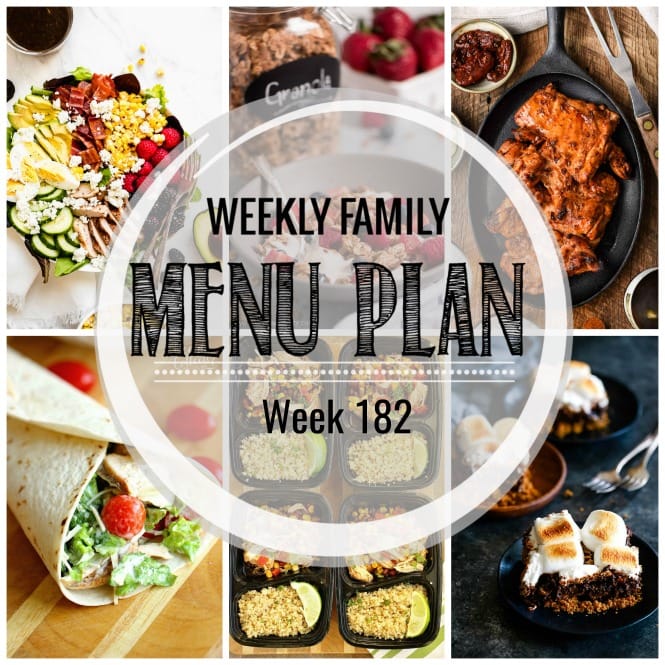 Weekly Family Meal Plan- Featuring several main dishes, a side dish, a soup, a breakfast, and two desserts!