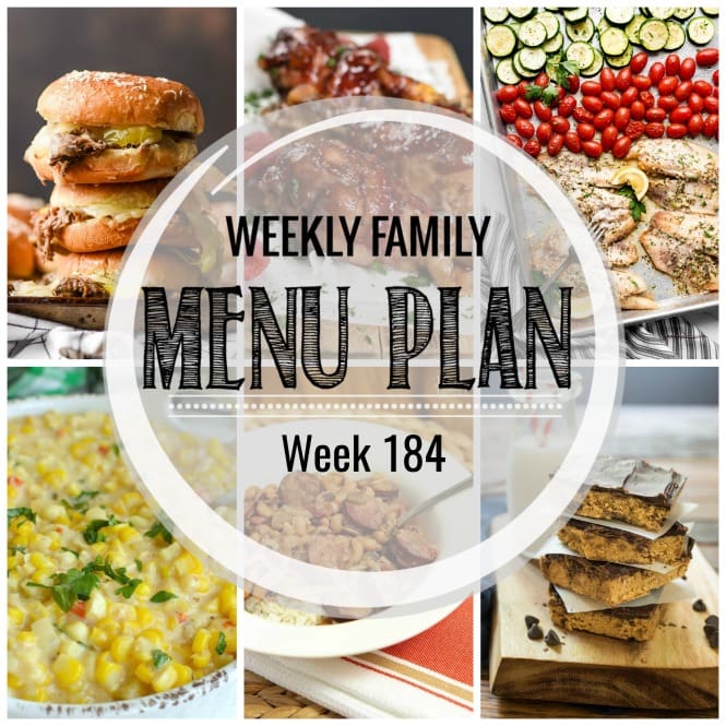 Weekly Family Meal Plan- Featuring several main dishes, a side dish, a soup, a breakfast, and two desserts!