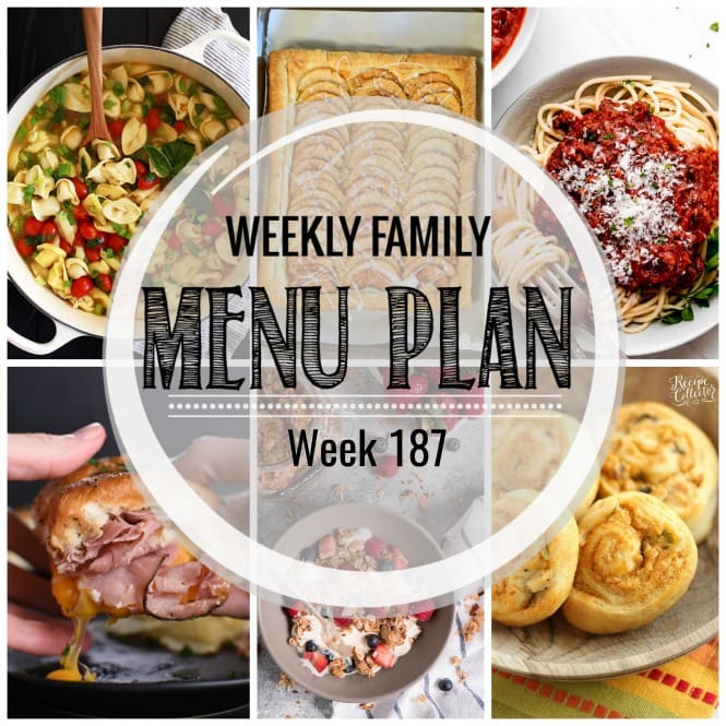 Weekly Family Meal Plan- Featuring several main dishes, a side dish, a soup, a breakfast, and two desserts!