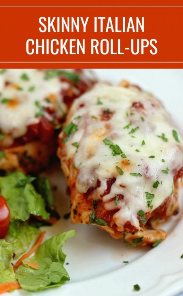 Skinny Italian Chicken Roll-Ups - A healthy chicken dinner recipe that is low in calories and only 4 freestyle Weight Watchers points.  It's a delicious recipe to help you stay on track!