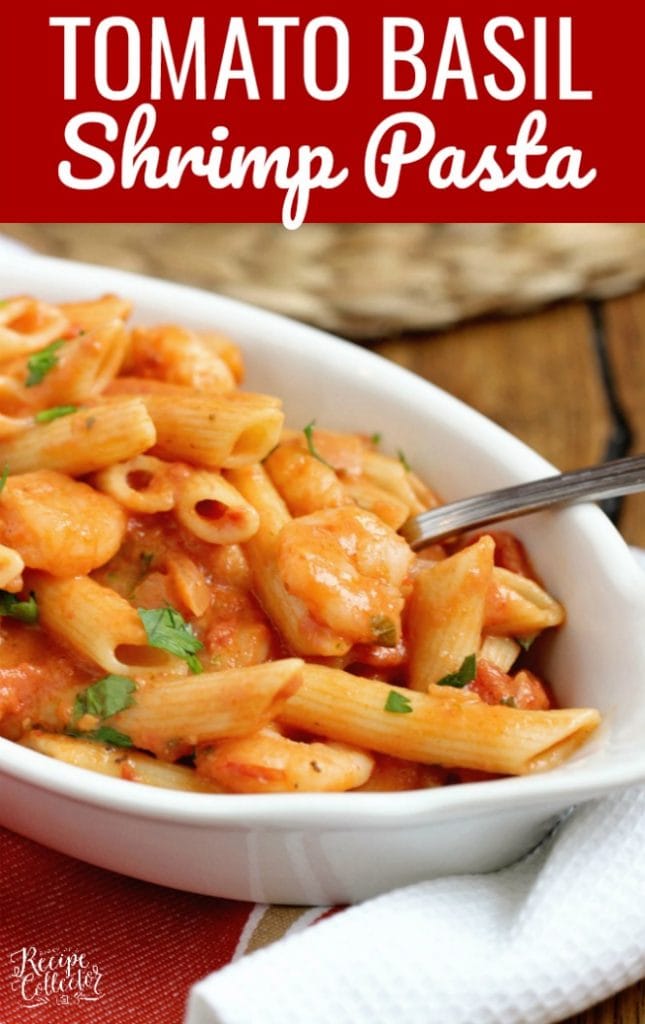 Tomato Basil Shrimp Pasta - A delicious pasta recipe filled with a creamy tomato basil sauce.  