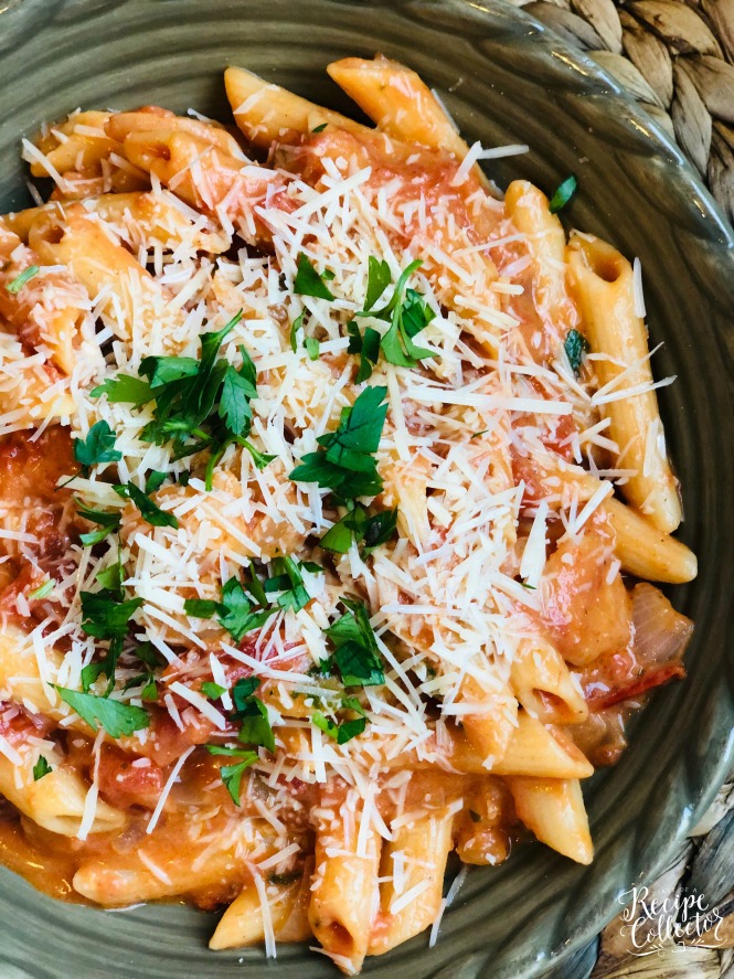 Tomato Basil Shrimp Pasta - A delicious pasta recipe filled with a creamy tomato basil sauce.  