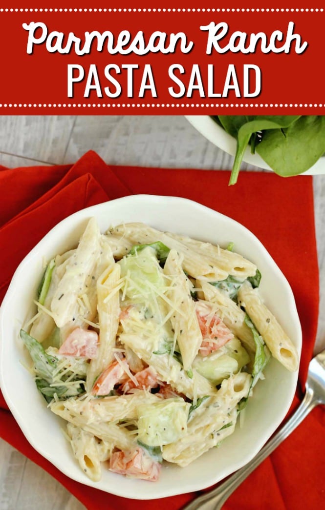 Easy Parmesan Ranch Pasta Salad - This is a super quick and flavorful side dish recipe!