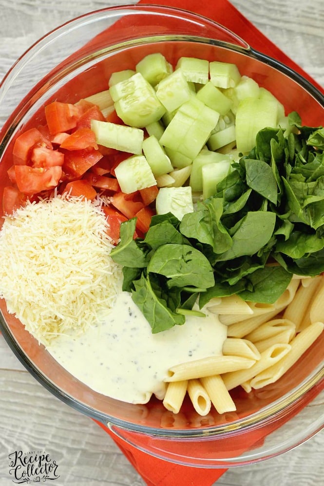 Easy Parmesan Ranch Pasta Salad - This is a super quick and flavorful side dish recipe!