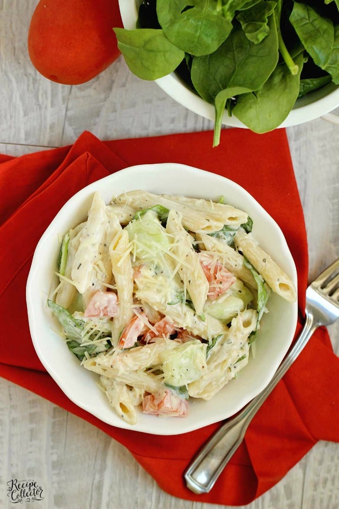 Easy Parmesan Ranch Pasta Salad - This is a super quick and flavorful side dish recipe!